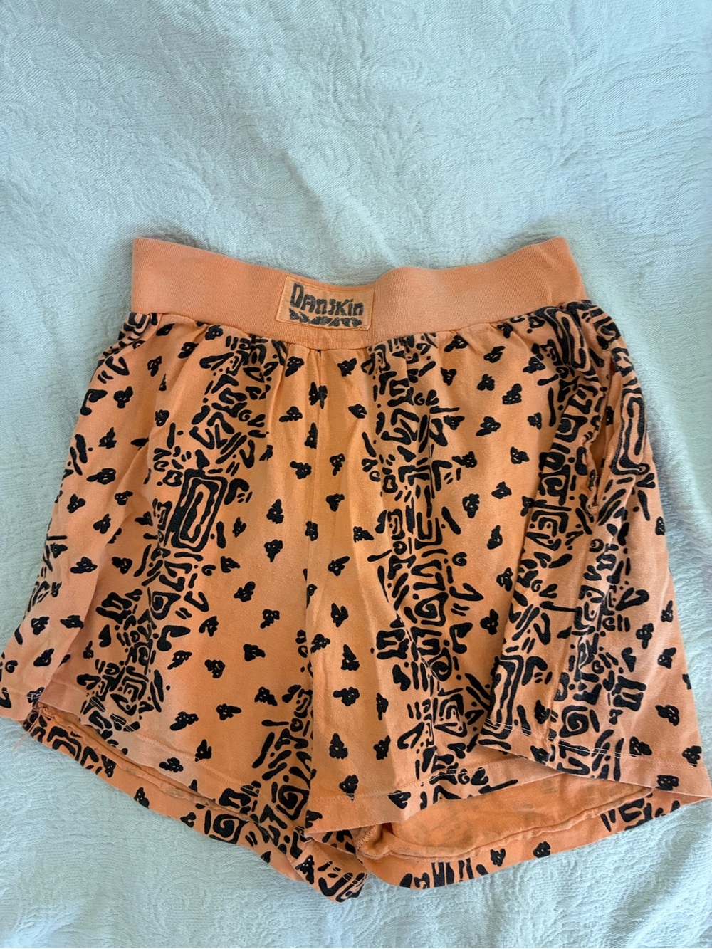Vintage Danskin Women's Peach-Orange Black Patterned Lounge Shorts